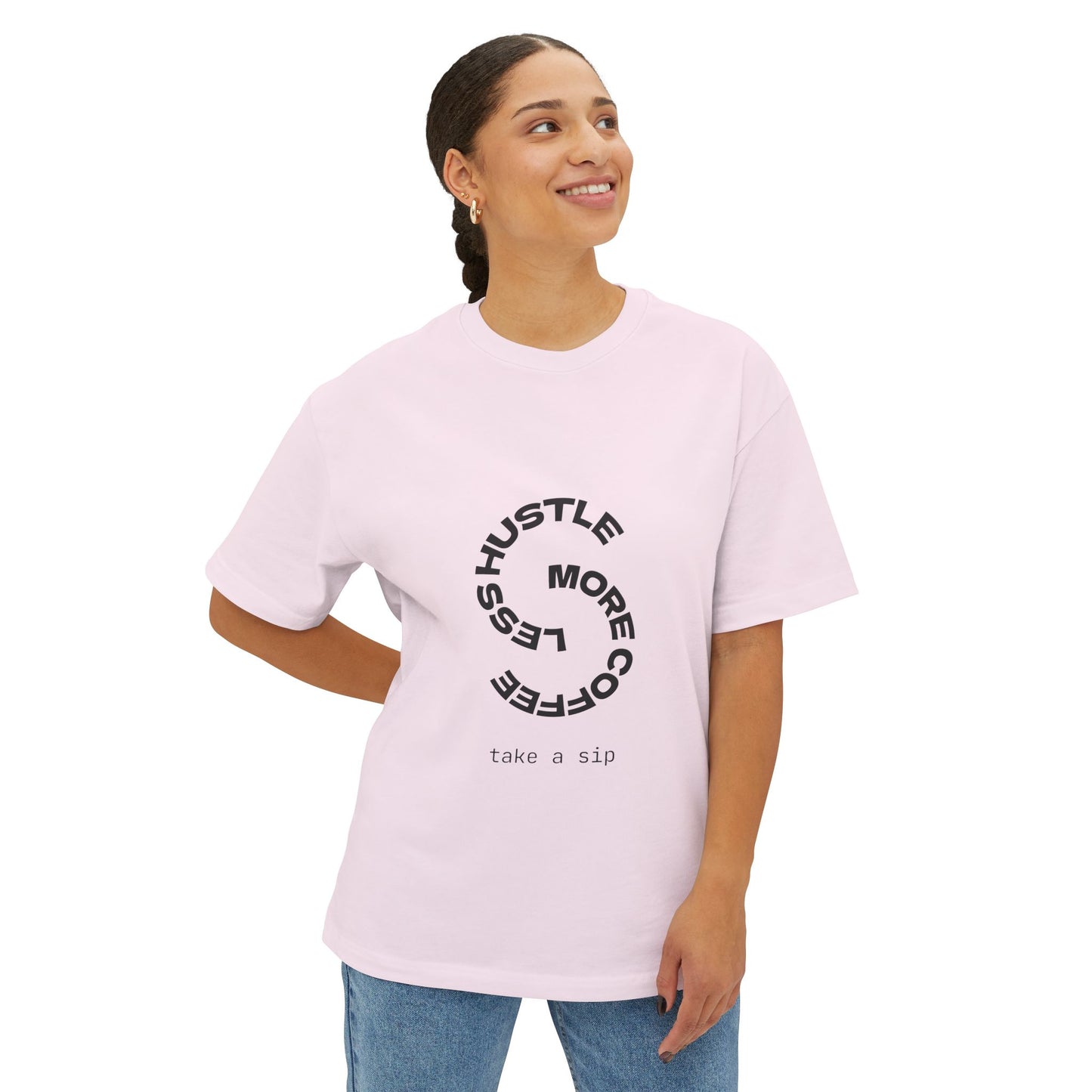 Unisex Oversized Boxy Tee with Coffee Quote - Cozy Streetwear, Casual Everyday Style!