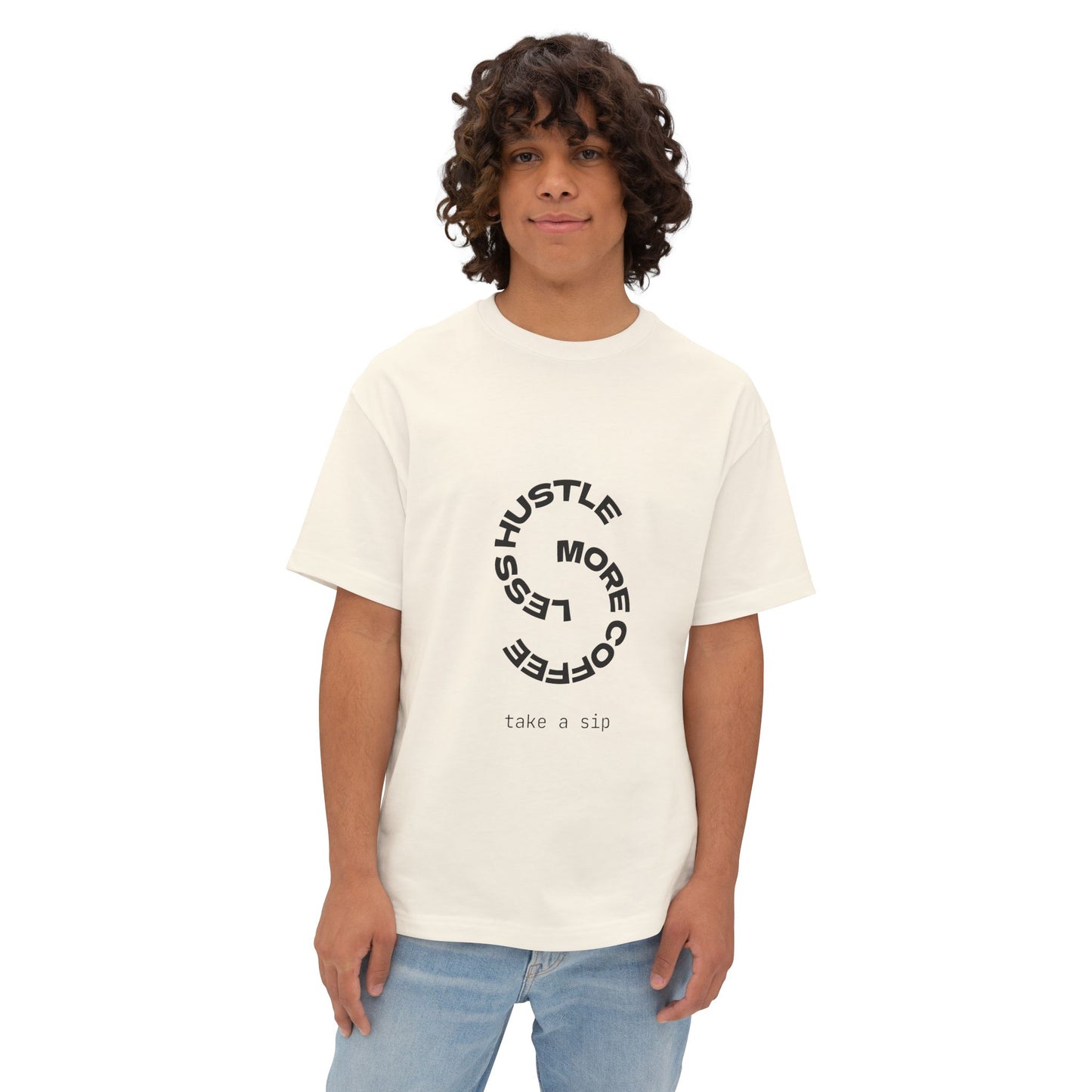 Unisex Oversized Boxy Tee with Coffee Quote - Cozy Streetwear, Casual Everyday Style!