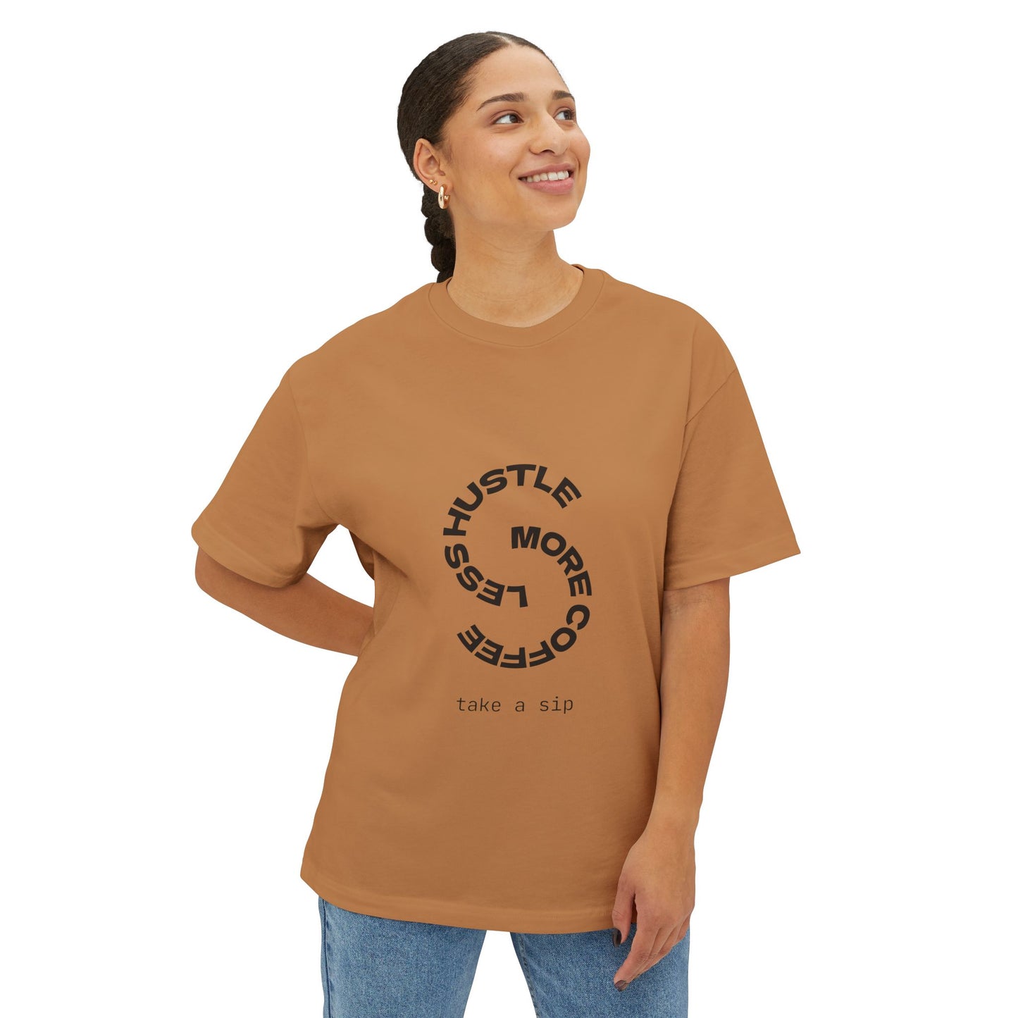 Unisex Oversized Boxy Tee with Coffee Quote - Cozy Streetwear, Casual Everyday Style!