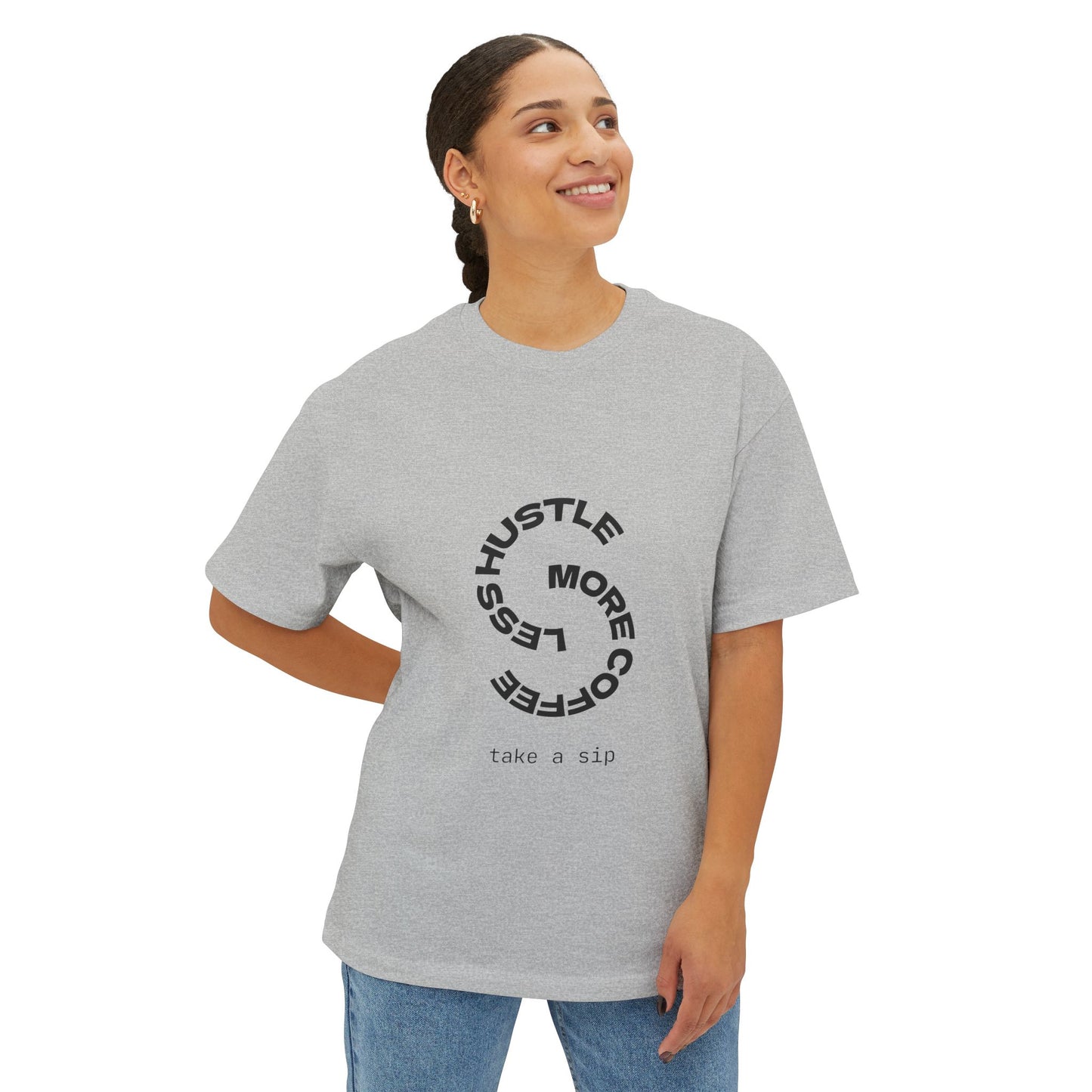Unisex Oversized Boxy Tee with Coffee Quote - Cozy Streetwear, Casual Everyday Style!
