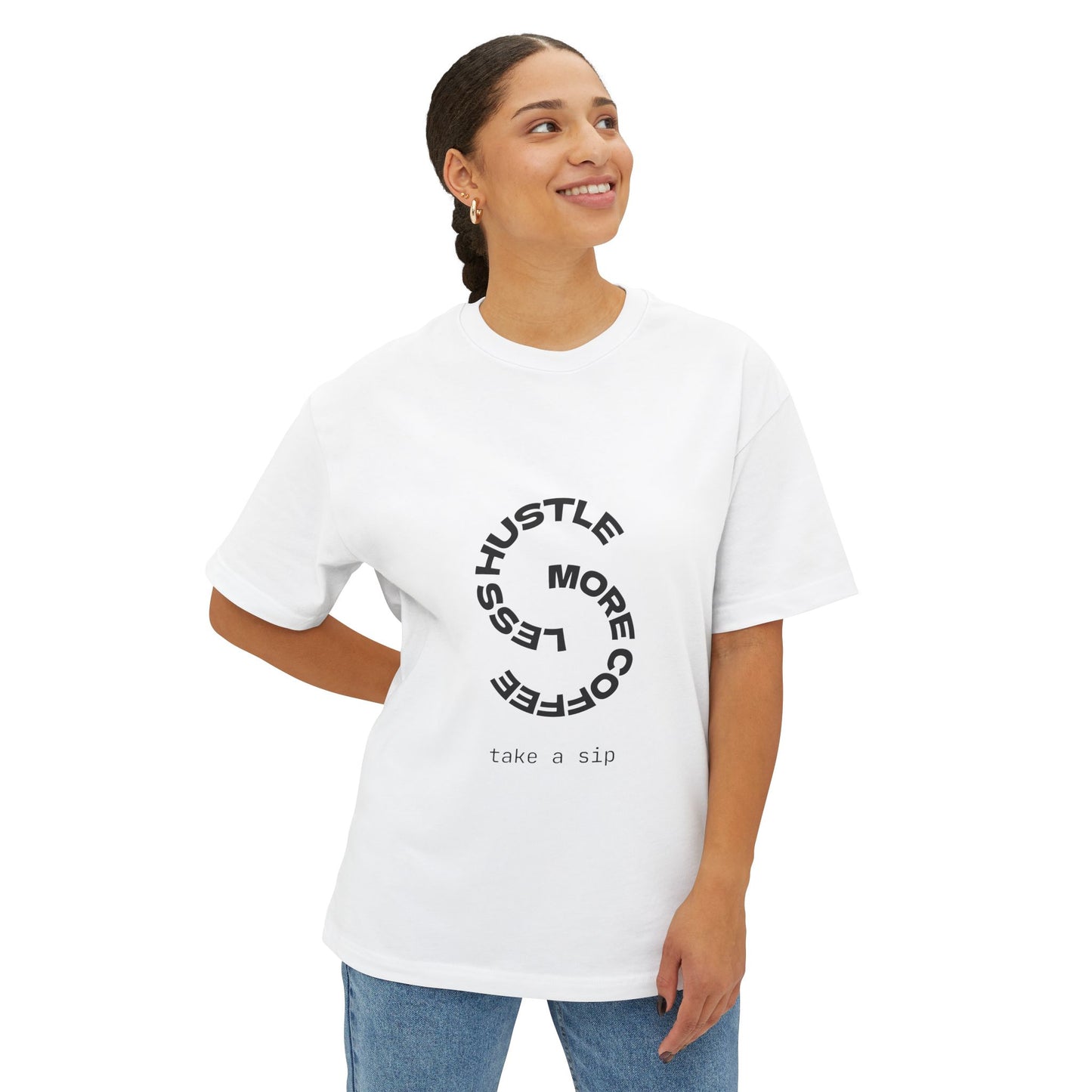 Unisex Oversized Boxy Tee with Coffee Quote - Cozy Streetwear, Casual Everyday Style!