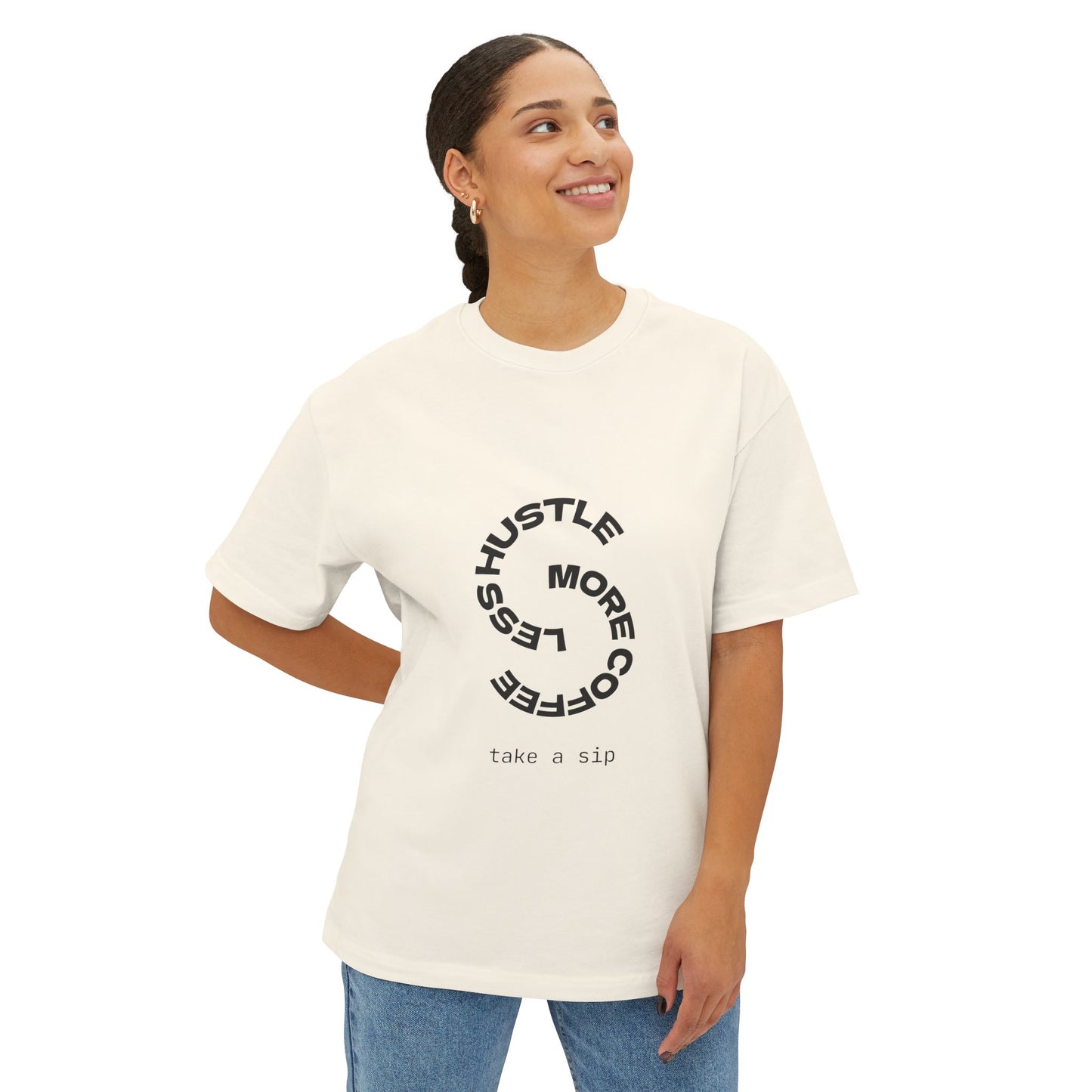 Unisex Oversized Boxy Tee with Coffee Quote - Cozy Streetwear, Casual Everyday Style!